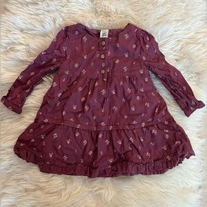 Maroon long sleeve floral dress, front buttons, baby b’gosh, 18M